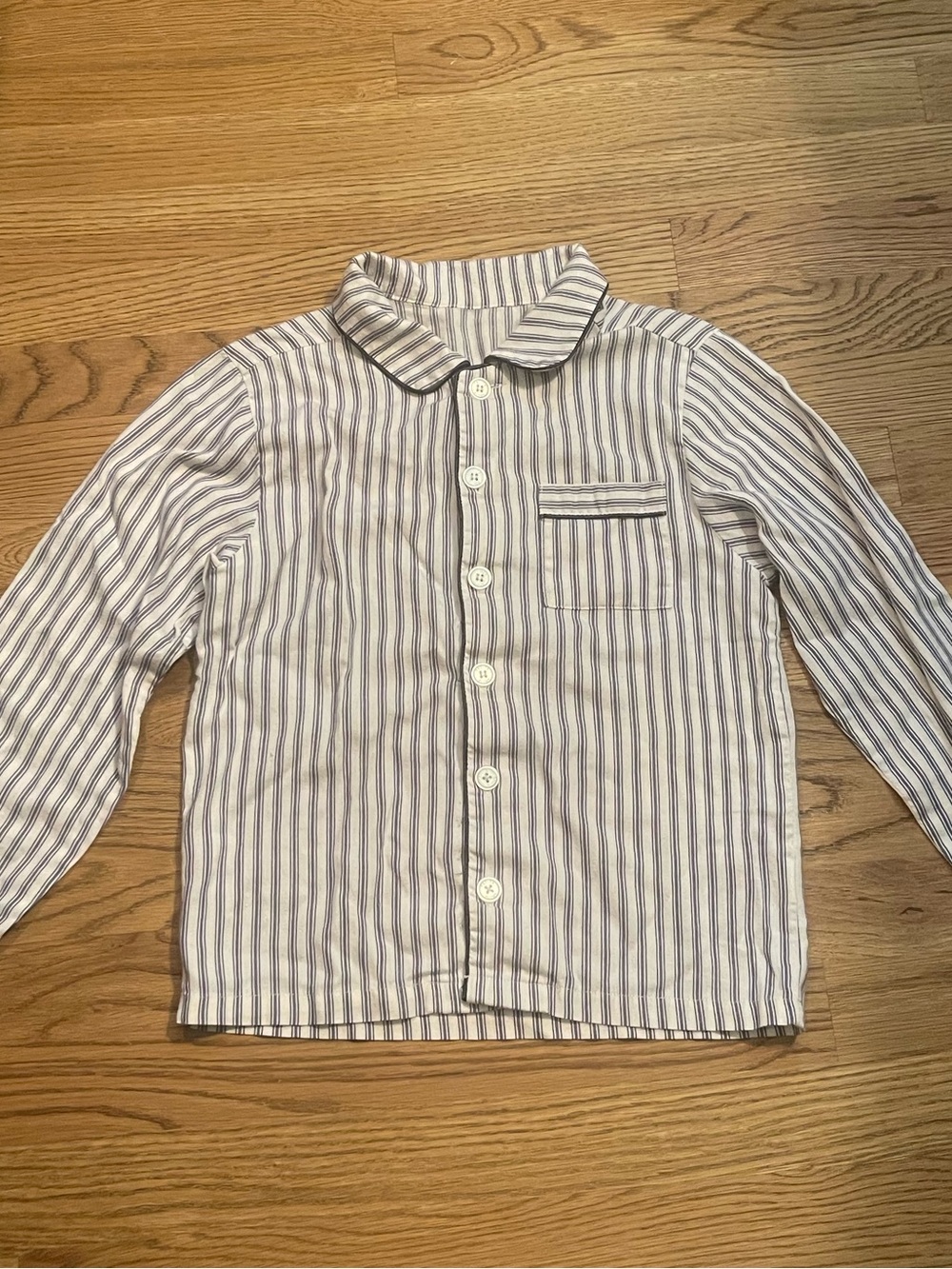 Petite Plume - Kid's Twill Pajama Top in Navy French Ticking
